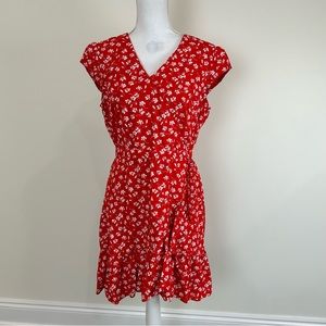 J. Crew Mercantile Red Ditsy Floral Faux Wrap Mini Dress Size 8